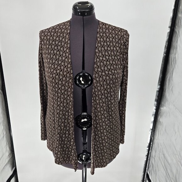 6325-13 Chico’s Travelers Cardigan sweater Brown & cream geometric Size 1 12 L - Picture 1 of 4